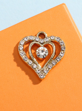 双爱心配饰挂件镶钻合金小吊坠欧美风饰品配件diy项链手链钥匙扣