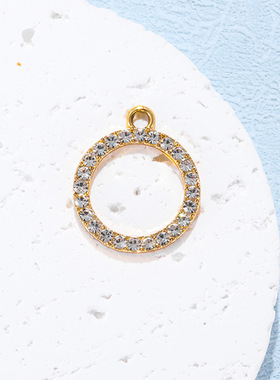 圆形吊坠挂件配饰简约镶钻合金配件DIY手链饰品包包项链服饰材料
