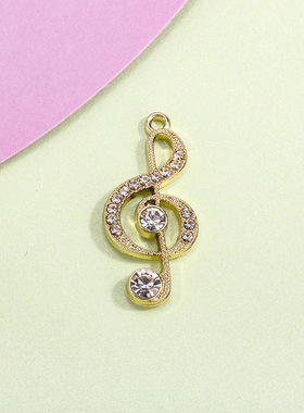 音符挂件配饰符号吊坠简约合金镶钻饰品配件diy手链项链服饰材料