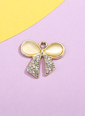 蝴蝶结配饰挂件猫眼领结小吊坠镶钻合金饰品配件diy手链项链服饰