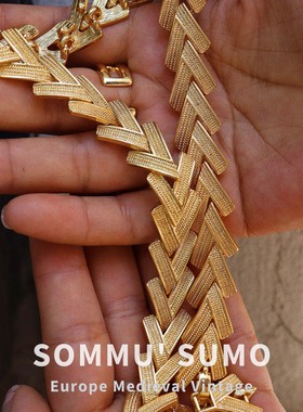 中古Vintage素金项链颈链 手链套装18K温金电镀手工链重工复古