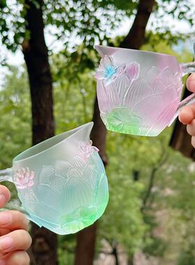 灵隐文创和荷美美粉绿色渐变琉璃荷花莲花公道杯茶杯桌面摆件7699