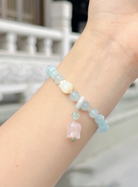 杭州 海蓝 郁金香贝壳幸福 新中式手串3098