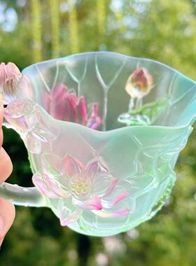 杭州灵隐文创2026新款荷气生财咖啡杯琉璃多彩荷花杯桌面摆件7700