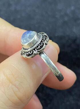 尼泊尔手工天然紫水晶石榴石戒指