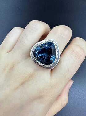 胖水滴薰衣草手工大戒指925纯银