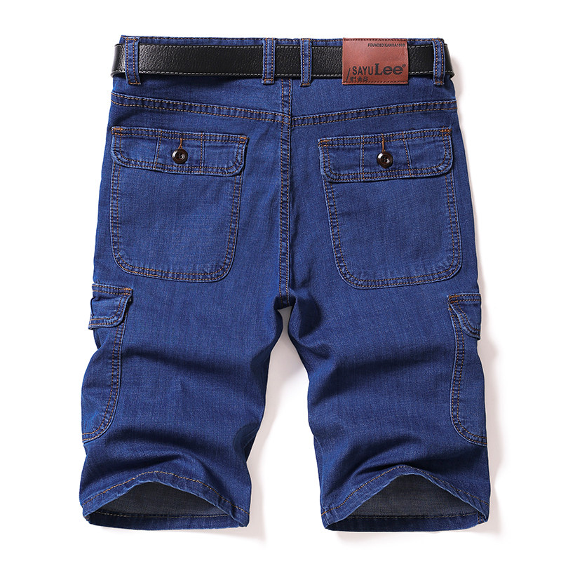 夏季薄款男士牛仔短裤多口袋翻盖五分宽松直筒中裤加大码高腰弹力,淘宝优惠券,粉丝福利购,淘宝优惠卷
