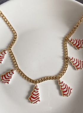 十一月款圣诞节流苏圣诞树项链短款锁骨链挂链