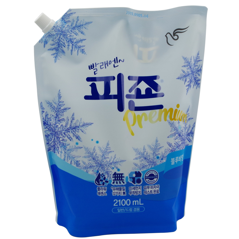 韩国进口碧珍衣物柔顺剂护理防静电添香依兰花香家庭装2100ml*2袋