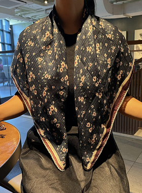 碎花包边棉麻手感护颈两用小围巾