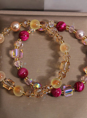 轻奢黄塔晶虎眼石糖心玛瑙手链马年招财转运手串小众设计感手饰品