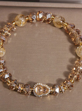 天然黄塔晶多层手链女招财葫芦香槟金超闪水晶手串轻奢高级感手饰