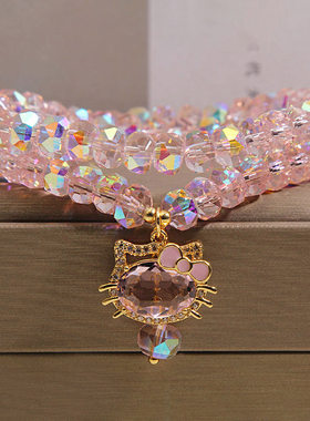 白色水晶算盘珠多层手链女款轻奢小众高级感精致闪钻猫咪吊坠手串