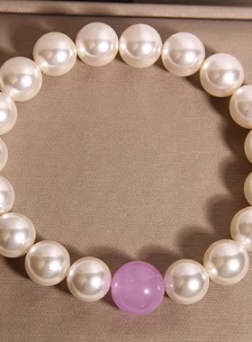 新中式高级感大颗粒珍珠手链女轻奢小众蓝色海纹石手串送闺蜜礼物