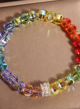 小众新款彩虹渐变色水晶手链女新中式轻奢钻圈手串甜酷百搭手环