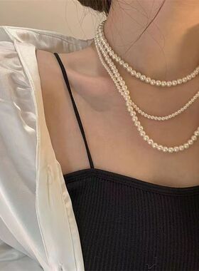 施家珍珠多层项链锁骨链女配饰