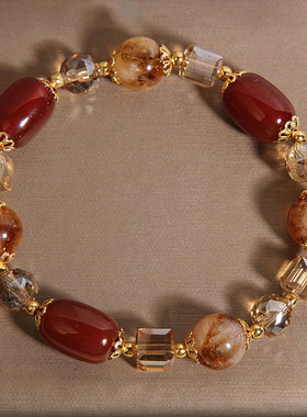 天然黄塔晶水晶手链女款轻奢小众精致高级感红玛瑙手串送闺蜜礼物