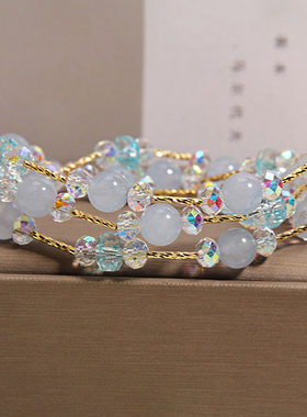 天然海蓝宝多圈手链女轻奢小众高级感精致叠戴水晶手串送闺蜜礼物