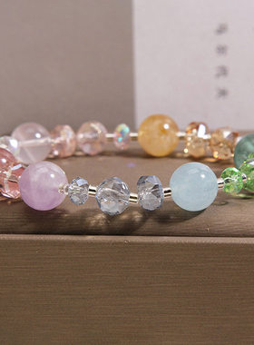 天然多宝能量水晶手链女紫锂辉海蓝宝黄塔晶草莓晶手串送闺蜜礼物