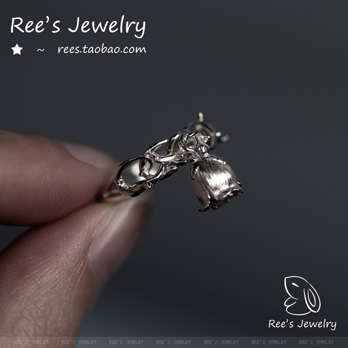 Niche original 925 silver rose thorn flower ring