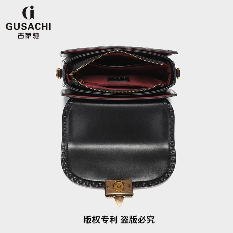 古萨驰正品真皮女包2025新款时尚徽章百搭休闲菱格单肩斜挎小圆包,淘宝优惠券,粉丝福利购,淘宝优惠卷