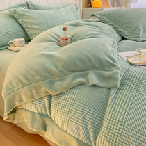 Winter carved milk suede quilt cover single piece 200x230 by hood thickened warm coral flange suede face by single