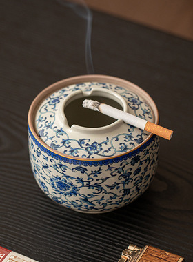 汝窑烟灰缸带盖防灰尘陶瓷茶水茶渣缸水盂杯洗家用桌面茶具配件