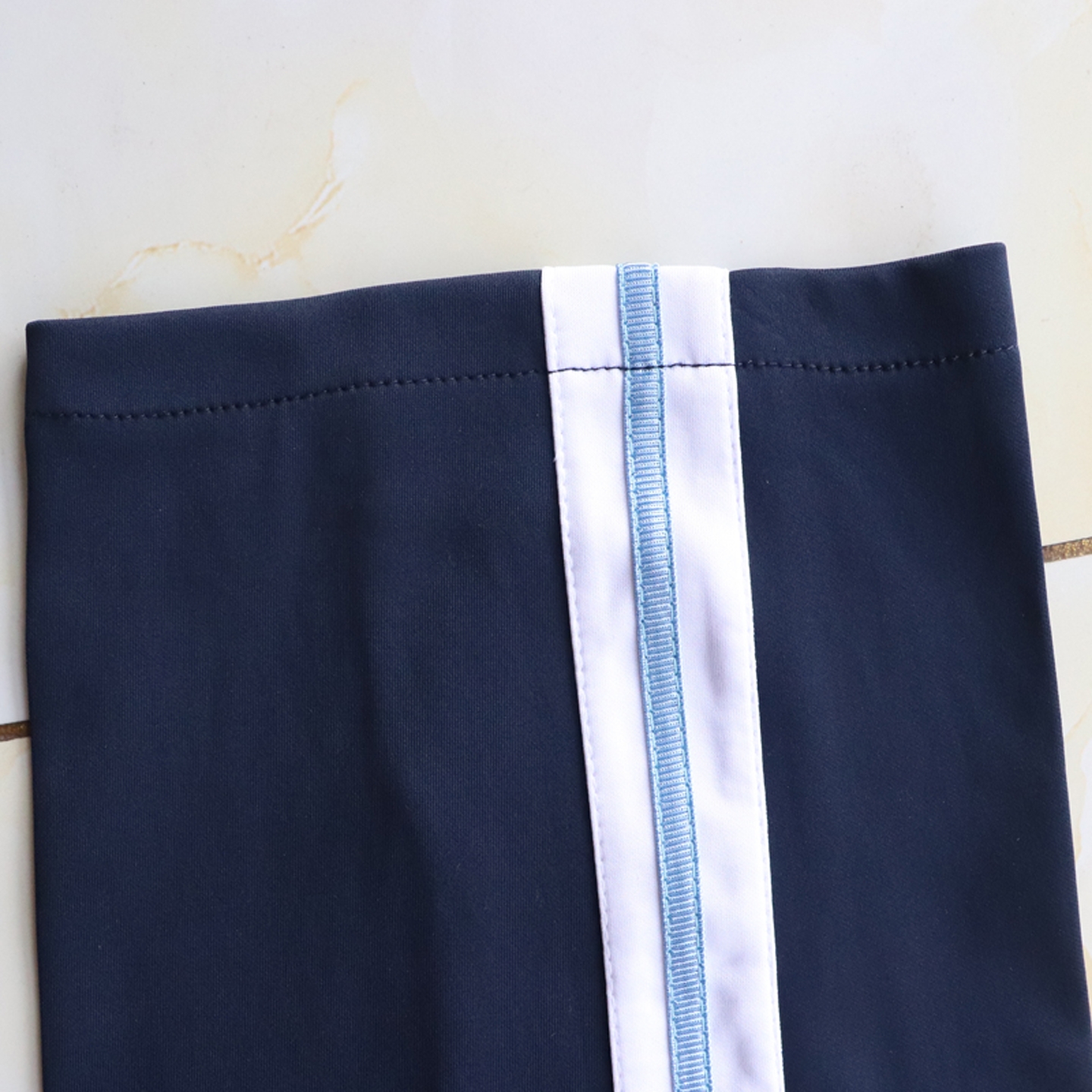 藏蓝直口学生校服裤子拼白色宽杠上压一道浅蓝杠四季款校裤可定制 - 图1