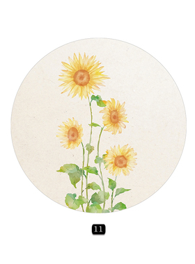 新中式植物花卉花朵清新淡雅圆形装饰画客厅餐厅工作室挂画自粘画