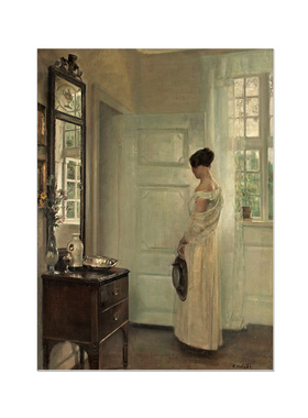 丹麦霍尔斯室内场景人物油画打印装饰画画心客厅餐厅挂画自粘画
