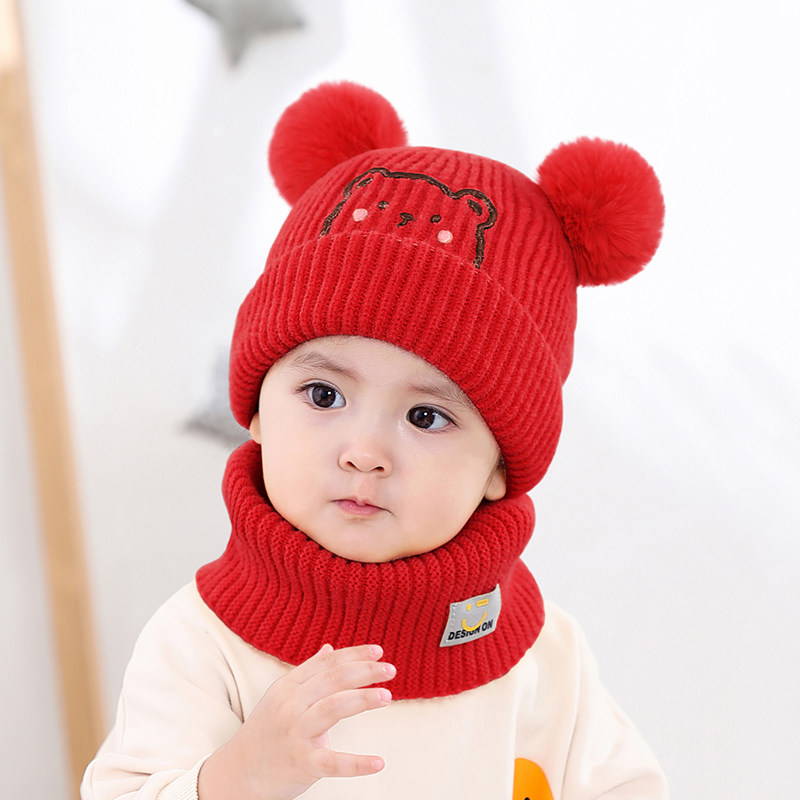 婴儿帽子秋冬季宝宝帽子围脖套装双层儿童针织帽保暖男女孩毛线帽,淘宝优惠券,粉丝福利购,淘宝优惠卷