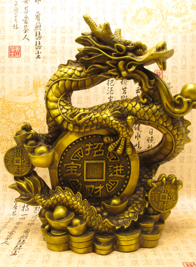 纯铜摆件盘龙柱风水工艺品