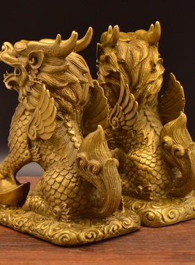 纯铜麒麟摆件家居装饰品