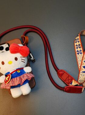 日本官方正品正版旗舰kitty毛绒公仔手机背夹斜跨绳可调节长挂绳