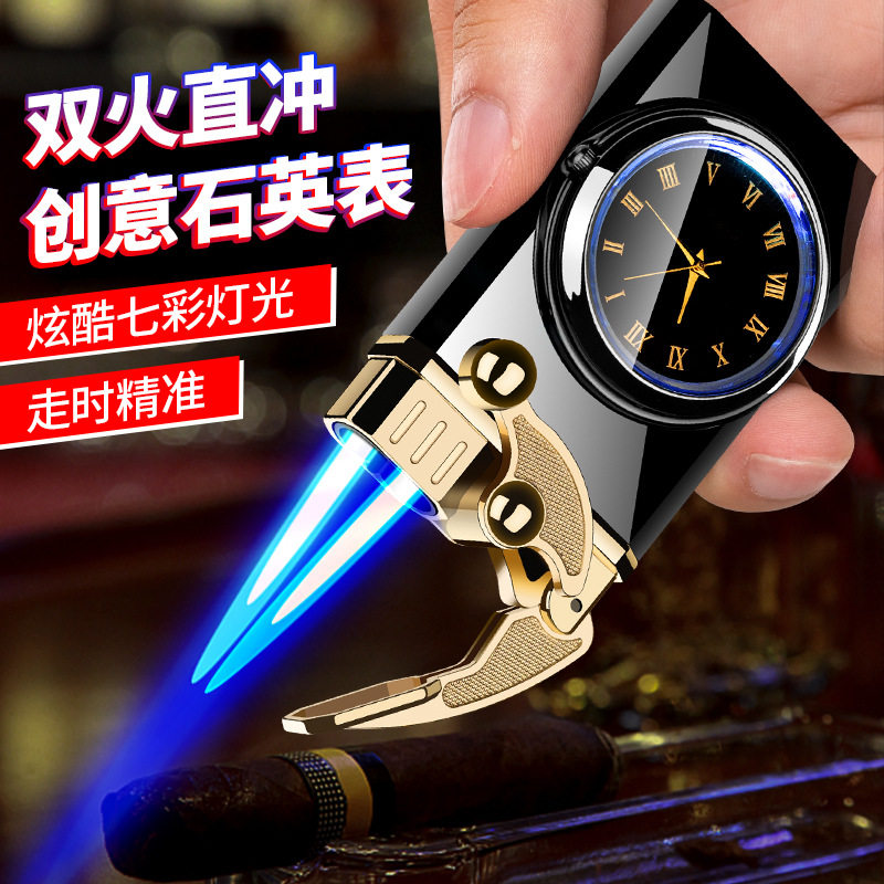 奇点QD2023手表摇臂双直冲打火机抖音快手充气礼品打火机