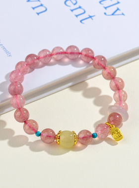 天然水晶草莓晶绿纹石手链原创简约气质手串送女友闺蜜饰品