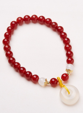 福利款红玛瑙平安扣手链红色本命年好运手串送闺蜜礼物