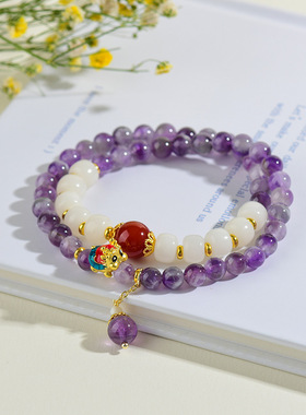 天然梦幻紫水晶白菩提手链新中式复古龙龟女手串文玩网络爆款