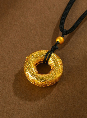 黄金色沙金百福平安扣吊坠黑色吊坠绳新中式国潮毛衣项链饰品