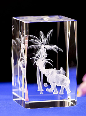 水晶内雕制作3D激光雕刻工艺品动物大象模型摆件纪念礼品