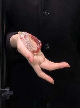 蜜蜡跑环黄胶花双圈手链爆款供货白水晶搭配草莓晶天然6mm