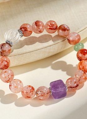 红胶花白水晶南瓜串珠手链女时尚高级感紫水晶方糖手串手饰