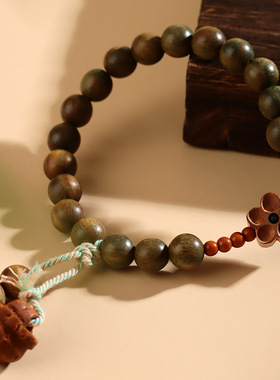 绿檀木橄榄核手链桃篮吊坠新中式文玩盘玩文创手串寺院新爆款