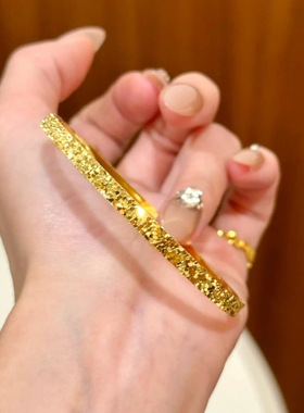 沙金仿真黄金碎碎冰金手镯女满天素圈传承手环送女友礼物倾尽年华