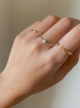 双环链条珍珠戒指女insWBW质感