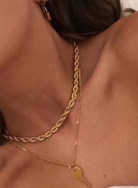 麻花钛金ins叠戴冷淡风锁骨链