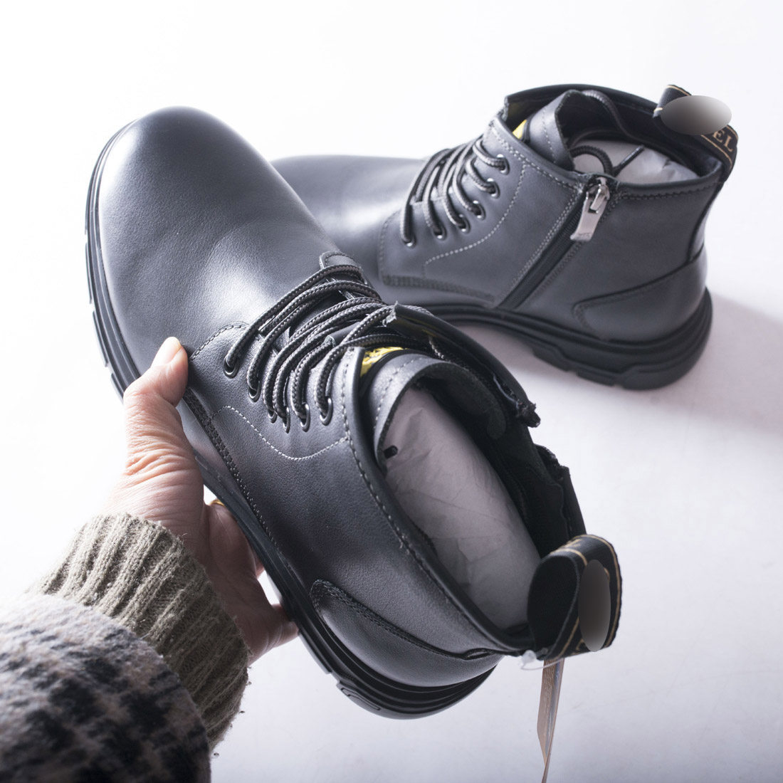 一线品牌撤柜男士高帮黑色皮靴中青年秋冬季系带真皮皮鞋时尚男鞋,淘宝优惠券,粉丝福利购,淘宝优惠卷