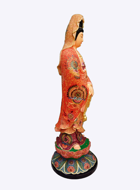 木雕持珠观音木雕佛像香樟木雕刻念珠观世音摆件工艺品厂家 圣造