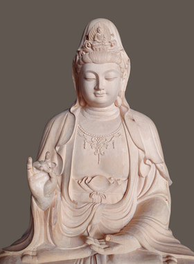 桧木雕刻观音佛像善财龙女木制摆件观世音菩萨定做定制厂家 圣造