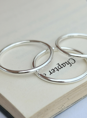 S999纯银素圈戒指女闭口指环小众设计足银光面男小指尾戒简约刻字